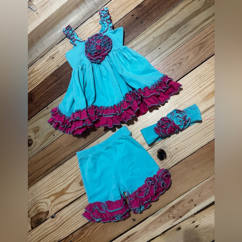 Turquoise & Fuchsia Ruffle Kids set